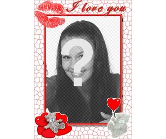 online love frame with hearts kiss and i love u