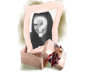 picture frame where ur image appears out of gift box drawn watercolor