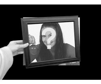 curious photomontage in which ur photo will appear as black and white background and within the photo frame of hand holding box color