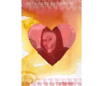 photo frame red heart in watercolor sky ideal to compliment the valentine