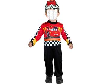 customizable photomontage of child dressed as race car driver