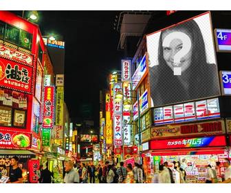 photomontage in which u can place ur photo on neon sign on the building of city in japan