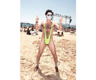 photomontage of borat with his * banana hammock * green and sunglasses