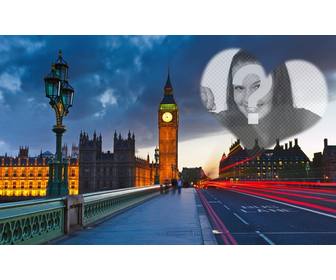 love photomontage in london with the big ben in the background and semitransparent heart to place the photo u want