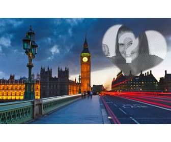 love photomontage in london with the big ben in the background and semitransparent heart to place the photo u want