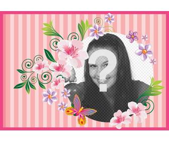 postcard to the day of the mother with pink background with flowers and butterflies for customize with photo and text to congratulate her