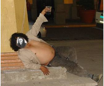 photomontage of drunk fat man lying on the ground where u can place the face of anyone u want and add some text