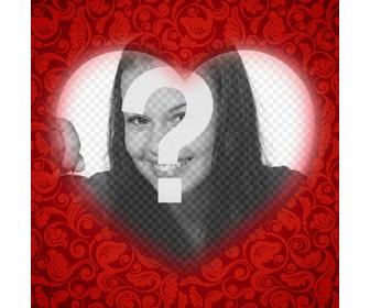 romantic card with heart to customize your photo with red frame and add text