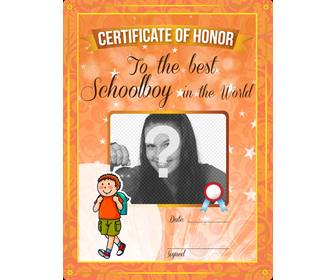 certificate of honor to the best student in the world to personalize with photo online