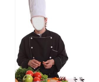 photomontage of chef with hat and uniform cooking to customize online