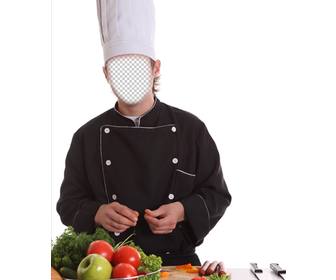 photomontage of chef with hat and uniform cooking to customize online