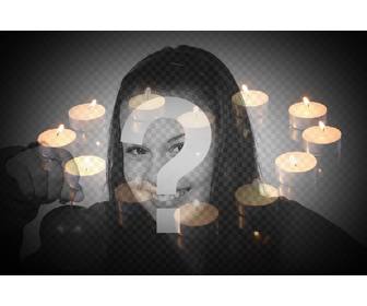 love photomontage to add picture with candles forming heart on black background