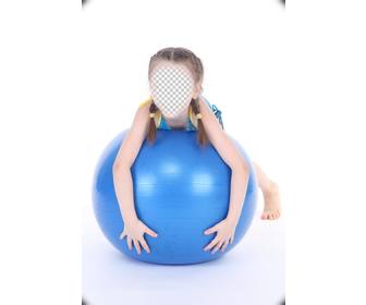 online photomontage of girl with pigtails on blue ball