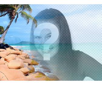 collage with heavenly beach with blue water and palm trees to put ur photo and customize with text