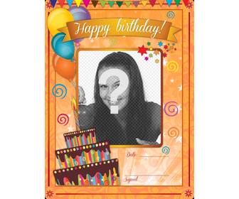 birthday card with orange background and funny drawings to be customized online