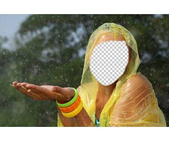 photomontage of girl with yellow raincoat in the rain