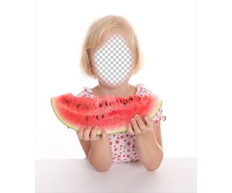 photomontage of little blond girl eating watermelon