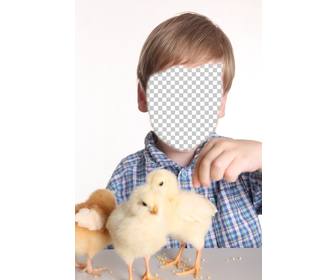photomontage of child playing with yellow chicks to put ur face