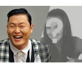 create photomontages with psy singer creator of the famous gangnam style adding photograph that appears with gray filter