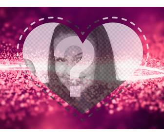 romantic picture frame with heart on pink background with bright diamond waves to upload photo