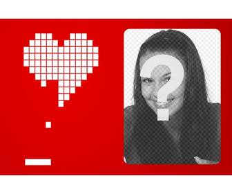 love photo frame with white heart with red background imitating pixels on retro game arcade ping pong type