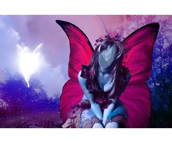 photomontage of lilac forest fairy with large fuchsia wings beside another glittering fairy with which u can create many photomontages