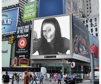 photomontage staff of an urban environment with an advertising screen among many posters ur photo appears on it u can send it as joke to ur friends