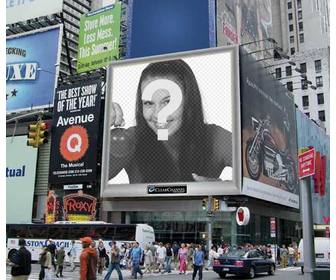 photomontage staff of an urban environment with an advertising screen among many posters ur photo appears on it u can send it as joke to ur friends