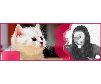 custom facebook cover with white cat and pink flower to put ur picture and the text u want