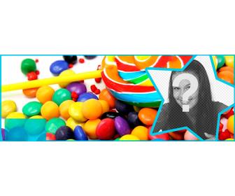 customize ur facebook profile cover with candy and lollipops and ur photo inside star
