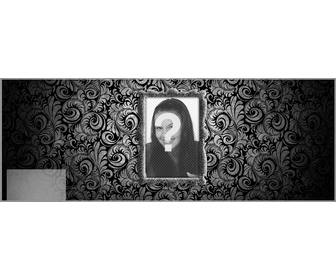 customizable facebook cover to decorate ur personal profile with an elegant photomontage in which u can put ur photo on gray frame on wall with black wallpaper