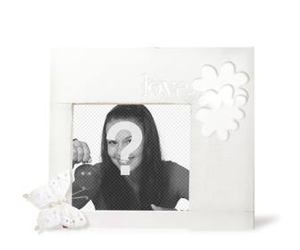 white picture frame for romantic photos with butterfly and decorative flowers around u can also add text to ur photo online easily