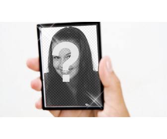 create photomontage with light reflections mirror held by hand and add picture on it
