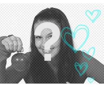 create romantic collage with turquoise hand drawn hearts on ur photo