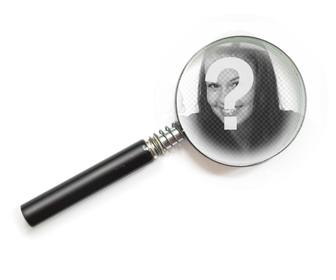 photomontage with magnifying glass on the photo you upload online and white background