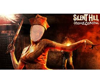 create photo montage with the terrifying zombie nurse of silent hill