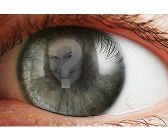 create photomontage with one eye and superimposed picture over the iris and pupil as reflecting