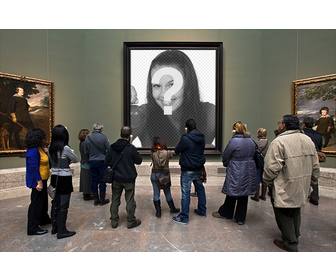 photomontage in the museo prado with visitors watching painting to put picture in the hole