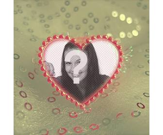 love frame with red heart-shaped and sequined beige background to upload photo online and place on it