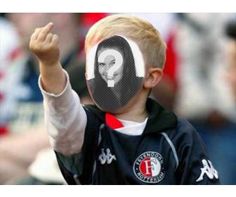 photomontage with blonde toddler football fan by the finger