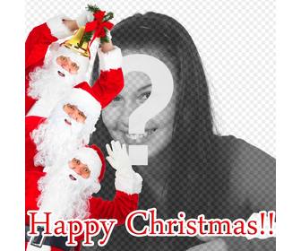 card to congratulate christmas in which 3 santa claus wish merry christmas and u can add ur photo