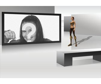 futuristic tv photo frame with 3d looking woman