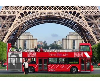 insert ur photo in poster advertising tour bus under the eiffel tower in paris