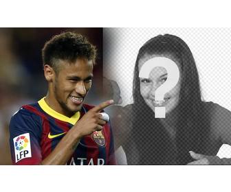 neymar jr photomontage with the football player pointing and smiling at the photograph that u upload