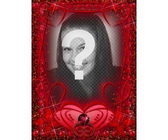 photo frame with ruby ​​red hearts and strokes