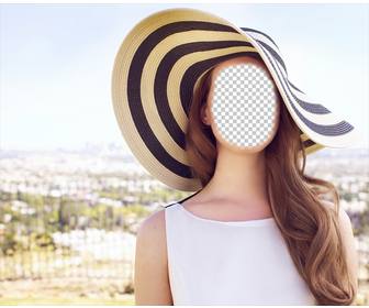 photomontage to edit of lana rey posing in the sun with big hat