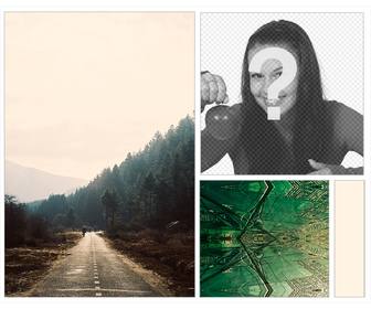 indie collage to put ur photo on background of forest road and fractals