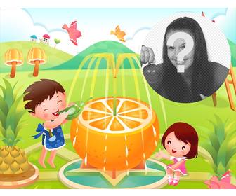 illustration frame with an orange fountain for children