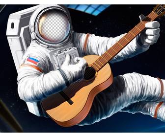 photomontage to put your face on an astronaut with guitar