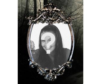 gothic metal frame in dark forest